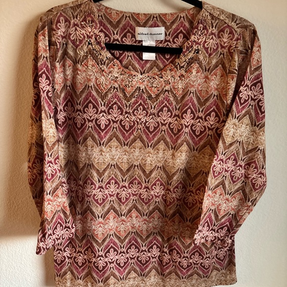 Vintage 70s Style Alfred Dunner Women's Top in Orange, Pink and Tan size Medium - Picture 3 of 10